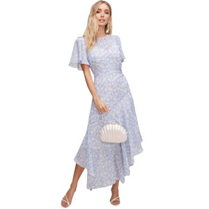 Astr the Label Blue Floral Asymmetrical Hem Dress Size Large
